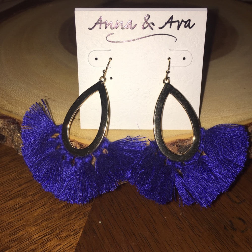 Anna and Ava royal blue fringe earrings NWT